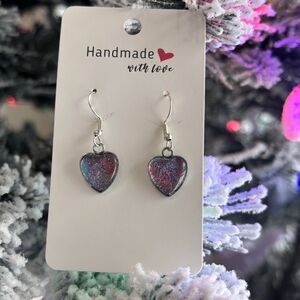 Handmade Acrylic Pour Dangle Heart Earrings Hypoallergenic Jewelry ARTISAN